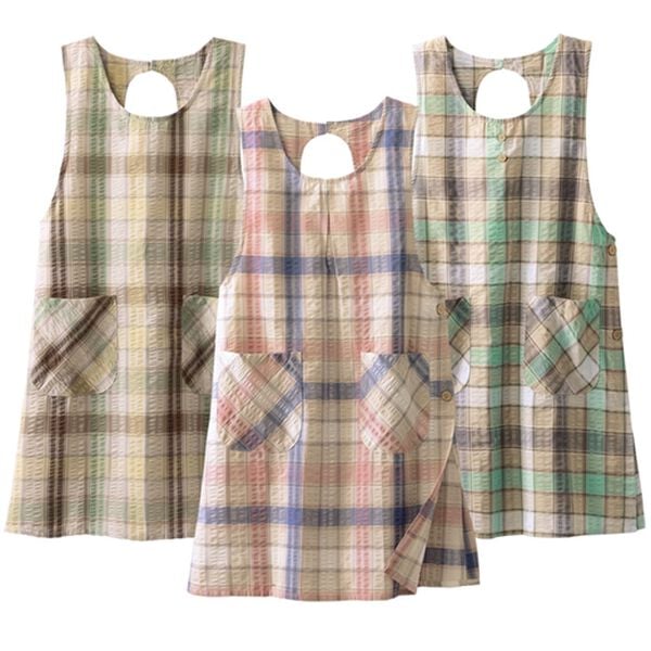 LAVIENNE（ラヴィエンヌ）の「【３色組】サッカー素材の涼やかチェックエプロン（エプロン）」｜3色組