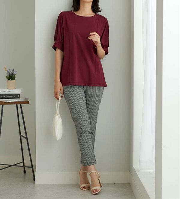 BELLUNA（ベルーナ）の「ヒンヤリ！袖タックデザインプルオーバー（カットソー）」｜詳細画像