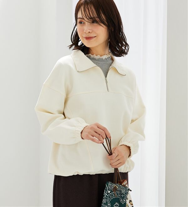 BELLUNA（ベルーナ）の「異素材使いハーフジッププルオーバー（カットソー）」｜詳細画像