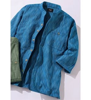 「ざっくり木綿の前開きゆったりシャツ（メンズシャツ）」｜ダークネイビー