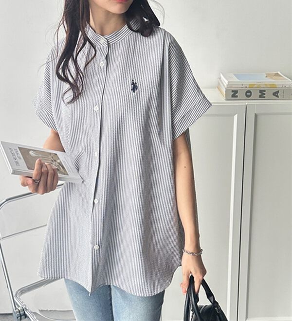 GeeRA（ジーラ）の「【ＵＳ．ＰＯＬＯ．ＡＳＳＮ】ポコポコ素材フレンチスリーブシャツ（シャツ）」｜詳細画像