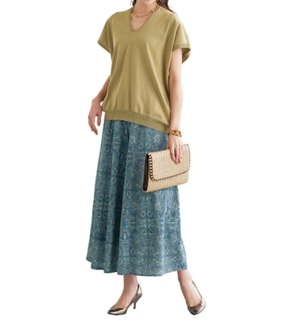 BELLUNA（ベルーナ）の「コットンボイル１００％カラーパンツ（ワイドパンツ・ガウチョ）」｜詳細画像