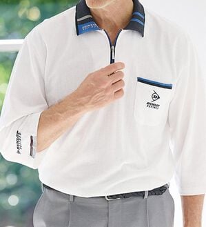 「＜ダンロップ・リファインド＞衿ジャカード７分袖ジップポロ（メンズポロシャツ）」｜詳細画像