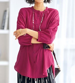 BELLUNA（ベルーナ）の「レーヨン混ビンテージ素材シャツチュニック（チュニック）」｜ラズベリー