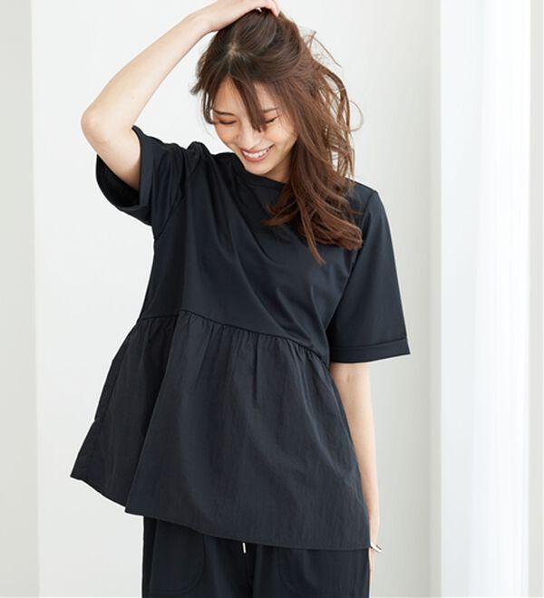 BELLUNA（ベルーナ）の「ヒンヤリ爽快！異素材切替プルオーバー（カットソー）」｜詳細画像