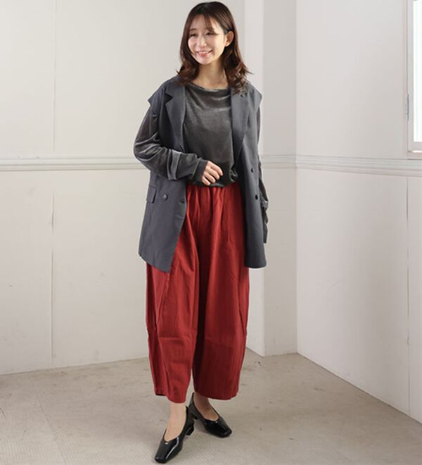 A HAPPY MARILYN（アハッピーマリリン）の「【Ｌ～８Ｌ】綿１００％ さらっと優しいコットン バレルレッグパンツ カーブパンツ 選べる２丈（ワイドパンツ・ガウチョ）」｜詳細画像