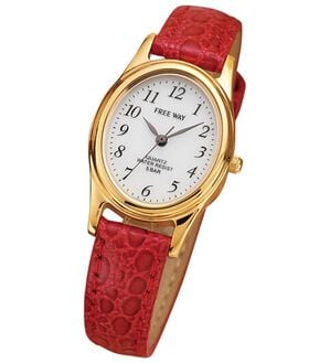 「お買得！ソーラー電源腕時計（本革）（腕時計）」｜レッド