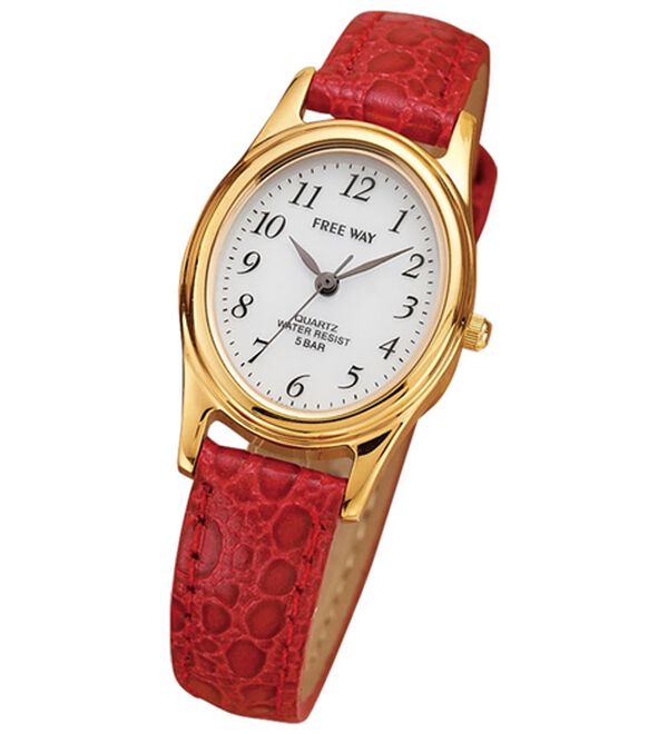 「お買得！ソーラー電源腕時計（本革）（腕時計）」｜レッド