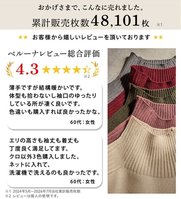 BELLUNA（ベルーナ）の「トレーナーがカジュアルすぎる方に！洗えるリブハイネックニット（ニット・セーター）」｜詳細画像