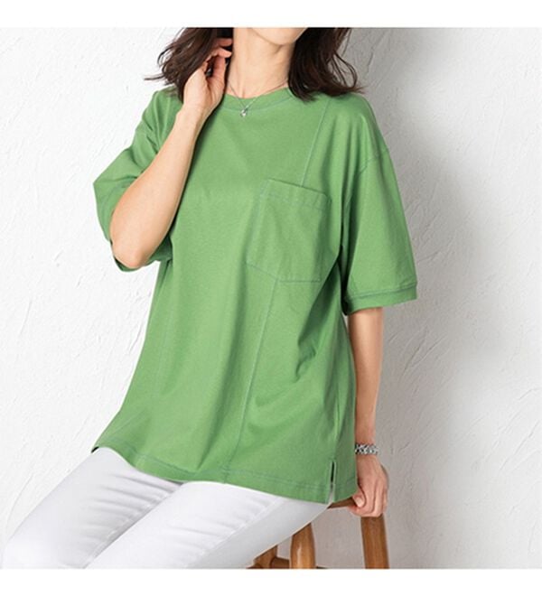 ルフラン（ルフラン）の「【３色組】ひんやり！ポケット付ステッチゆるＴシャツ（カットソー）」｜詳細画像