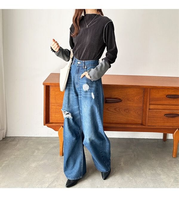 GeeRA（ジーラ）の「異素材ドッキング配色メロープルオーバー（カットソー）」｜詳細画像