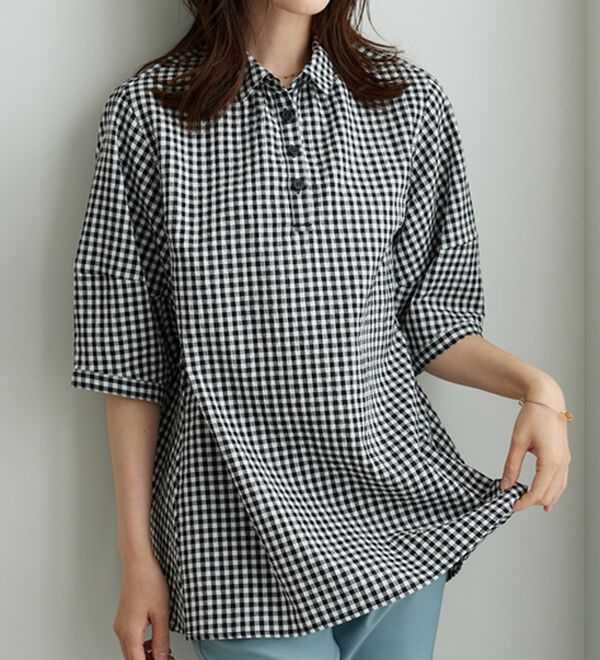 BELLUNA（ベルーナ）の「サッカー素材バックフレアーブラウス（ブラウス）」｜詳細画像