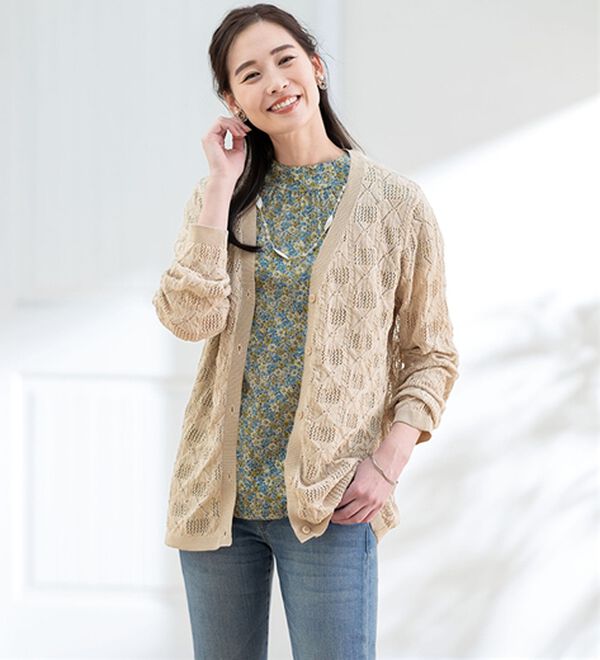 ルフラン（ルフラン）の「リネンタッチの透かし編みカーディガン（その他ジャケット）」｜詳細画像