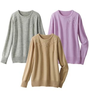 ルフラン（ルフラン）の「【３色組】花モチーフ刺しゅうニット（ニット・セーター）」｜3色組