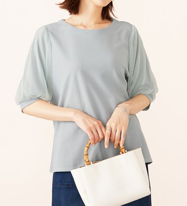 BELLUNA（ベルーナ）の「ラメチュール袖切替デザインプルオーバー（カットソー）」｜詳細画像