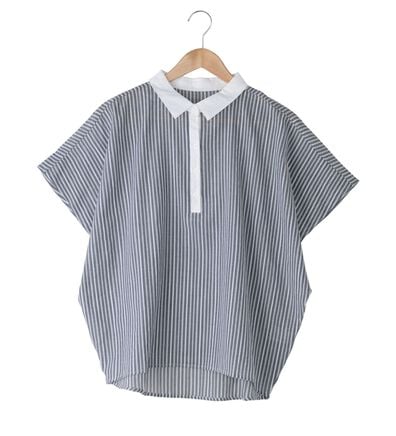 BELLUNA（ベルーナ）の「ストライプ柄衿配色ブラウス（ブラウス）」