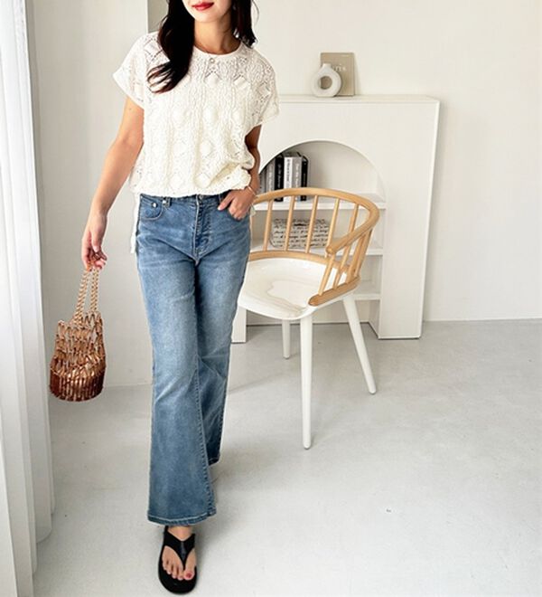 GeeRA（ジーラ）の「総レースフレンチスリーブＴシャツ（カットソー）」｜詳細画像