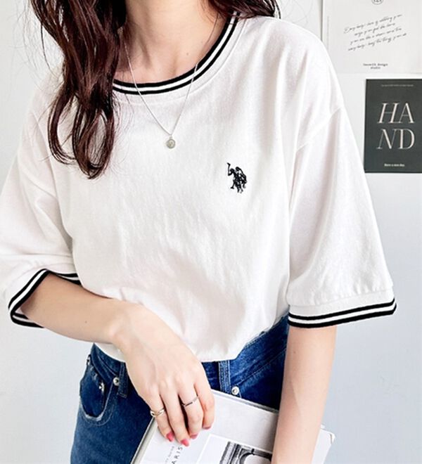 GeeRA（ジーラ）の「【ＵＳ．ＰＯＬＯ．ＡＳＳＮ】ライン配色Ｔシャツ（Tシャツ）」｜詳細画像