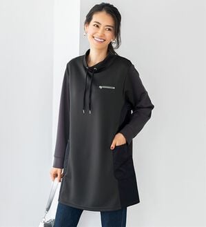 BELLUNA（ベルーナ）の「異素材切替配色チュニックワンピース（カットソーワンピース）」｜チャコール系