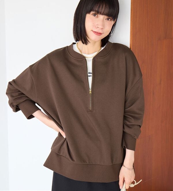 Viola e Viola（ヴィオラ エ ヴィオラ）の「抜け感！ハーフジップ大人スウェット（トレーナー・スウェット）」｜ブラウン