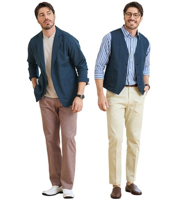 「さらっと快適！麻入りシアサッカーアンサンブル（メンズニット・セーター）」｜詳細画像