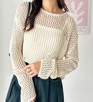 GeeRA（ジーラ）の「透かし編みメッシュニットプルオーバー（ニット・セーター）」｜詳細画像