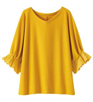 BELLUNA（ベルーナ）の「かのこ素材刺しゅうデザインプルオーバー（チュニック）」｜イエロー