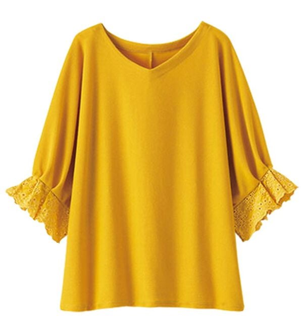 BELLUNA（ベルーナ）の「かのこ素材刺しゅうデザインプルオーバー（チュニック）」｜イエロー