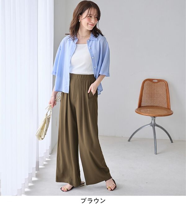 Viola e Viola（ヴィオラ エ ヴィオラ）の「さらさらＥＡＳＹ細魅せ叶う！とろみタックワイドパンツ（ワイドパンツ・ガウチョ）」｜詳細画像