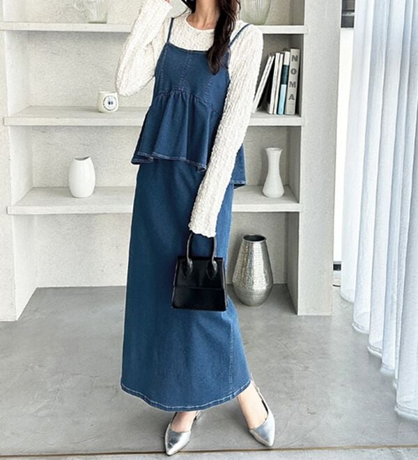 GeeRA（ジーラ）の「楽ちん！デニムペプラムキャミワンピース（その他ワンピース）」｜詳細画像