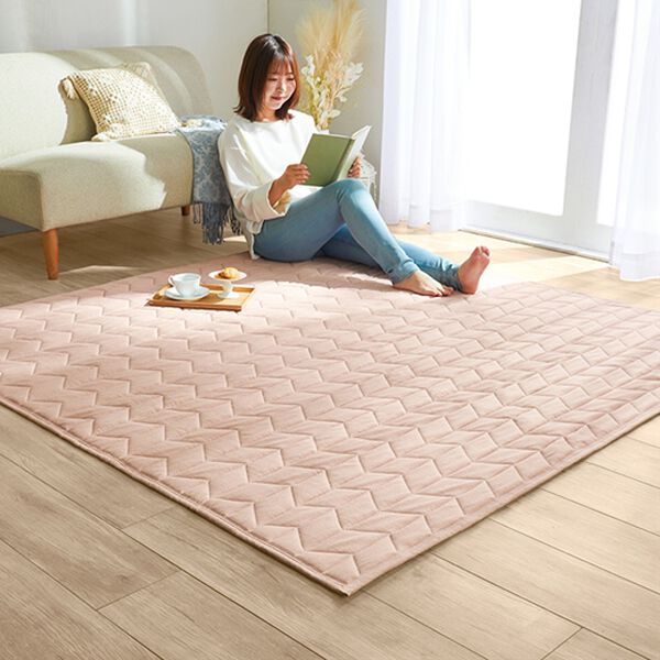 iellio（イエリオ）の「ふわふわ感触！はっ水ふっくらキルトラグ＜裏面滑り止め加工付・洗濯機で洗える・麻風・オールシーズン・おしゃれ＞（ラグ）」｜詳細画像