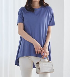 RANAN（ラナン）の「＜ＢＣ＞綿１００％ひんやりフレアーシルエットチュニック（カットソー）」｜ダスティブルー