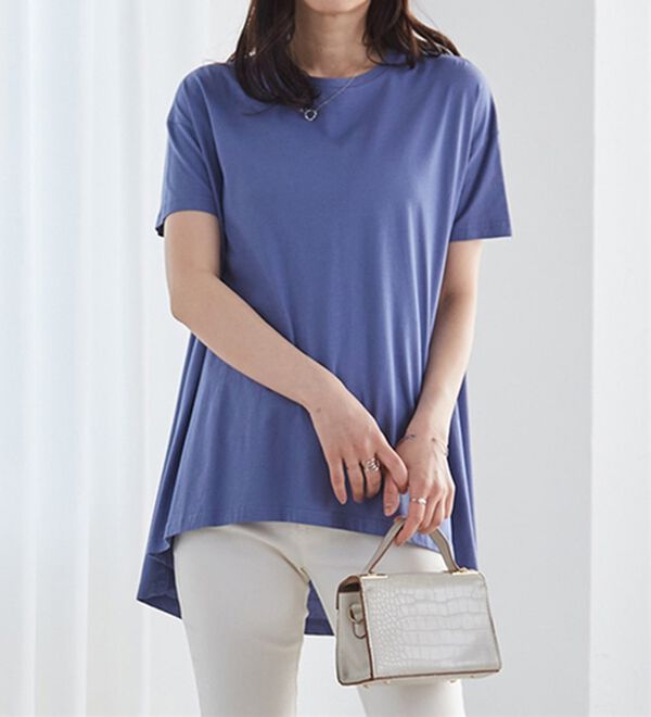 RANAN（ラナン）の「＜ＢＣ＞綿１００％ひんやりフレアーシルエットチュニック（カットソー）」｜ダスティブルー