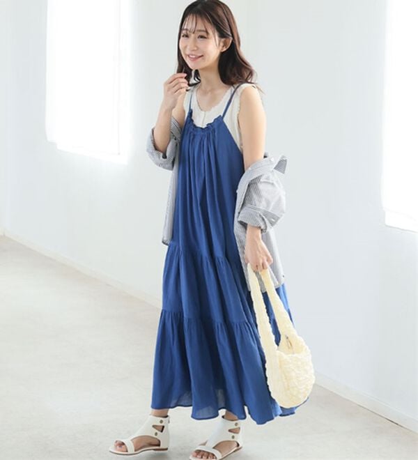 A HAPPY MARILYN（アハッピーマリリン）の「【Ｌ～６Ｌ】【風通るプレミアム】ティアード切替キャミワンピース（ロングワンピース）」｜詳細画像