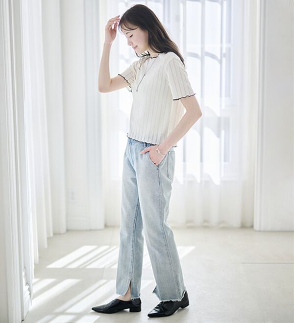 RANAN（ラナン）の「透かし柄メロー配色Ｔシャツ（カットソー）」｜詳細画像