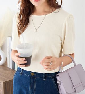 alotta（アロッタ）の「【イージーケア・UV対策】毎日着たい！ひんやりテレコリブTシャツ（Tシャツ）」｜オフホワイト