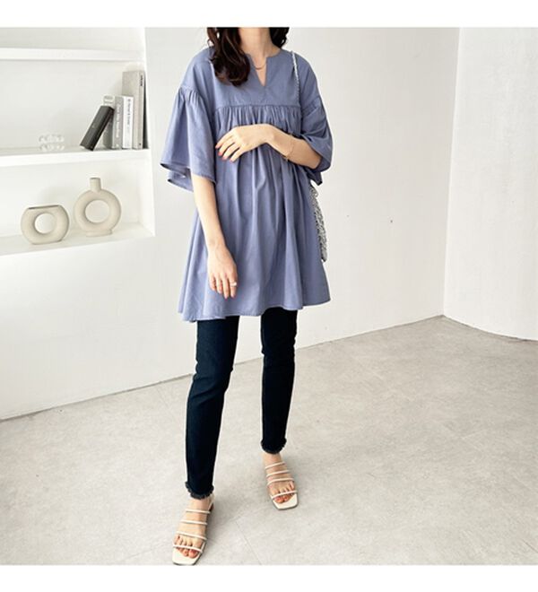 GeeRA（ジーラ）の「フレアー袖キーネックブラウス（ブラウス）」｜詳細画像