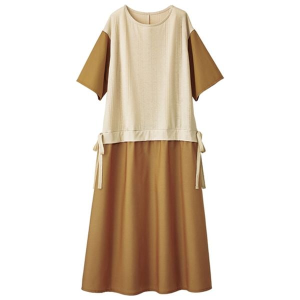 BELLUNA（ベルーナ）の「秒映え！異素材切替サイドリボン使いワンピース（ドッキングワンピース）」｜詳細画像