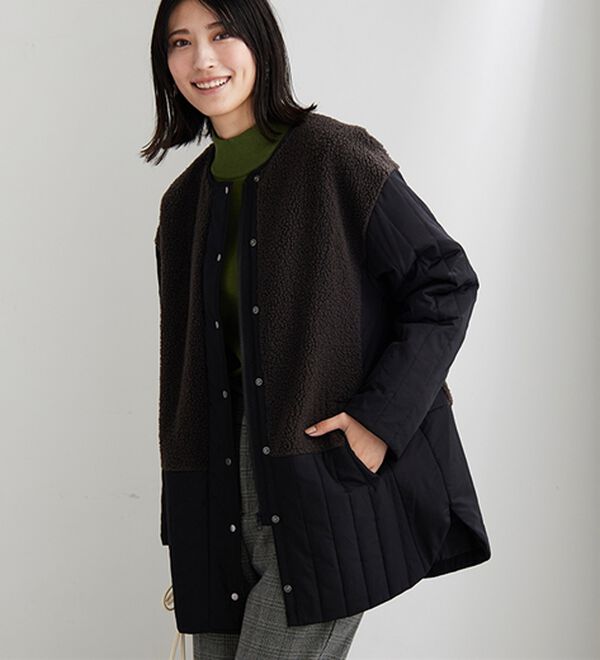 BELLUNA（ベルーナ）の「ボア切替キルトデザインミドル丈コート（ハーフコート）」｜詳細画像