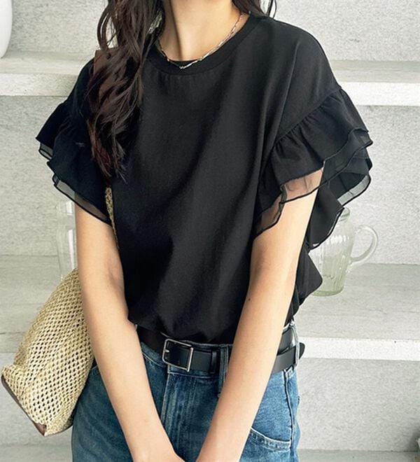 GeeRA（ジーラ）の「接触冷感袖フリルカットソー（カットソー）」｜詳細画像