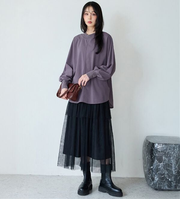 BELLUNA（ベルーナ）の「Ｔシャツ感覚なのにきちんとブラウス見え！カットジョーゼットプルオーバー（ブラウス）」｜詳細画像