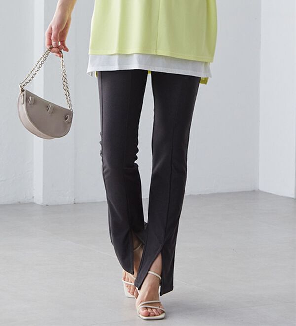 RANAN（ラナン）の「ひんやり！デニム調スリットパンツ（フルレングスパンツ）」｜詳細画像