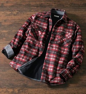 「のびのび暖か裏フリースシャツ（メンズシャツ）」｜レッド