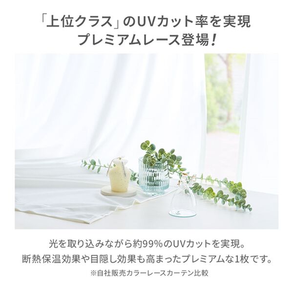 iellio（イエリオ）の「ＵＶ９９％カットプレミアムレースカーテン＜２枚組・洗える・採光・断熱保温・見えにくい・省エネ節電・引っ越し・模様替え＞（レースカーテン）」｜詳細画像