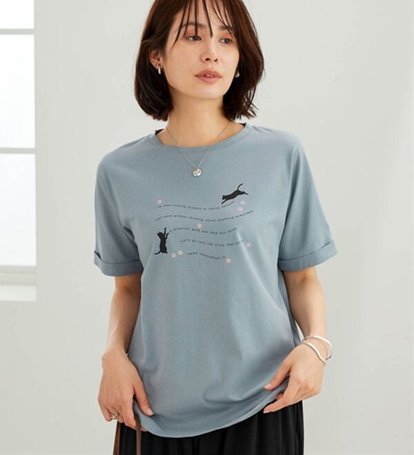 BELLUNA（ベルーナ）の「綿１００％着映えネコ柄プリントＴシャツ（Tシャツ）」｜詳細画像