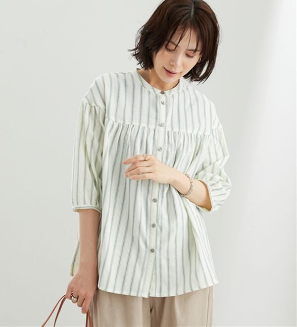 BELLUNA（ベルーナ）の「ダブルガーゼ素材切替デザインブラウス（ブラウス）」｜詳細画像