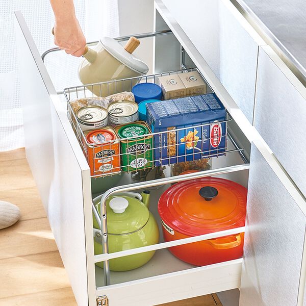 「伸縮式シンク下スライドバスケット収納（キッチン収納）」｜詳細画像