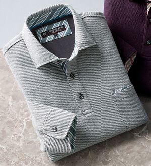 「＜コムルヴァン・オム＞ふっくら綿混素材の両面起毛ポロ（メンズポロシャツ）」｜グレー