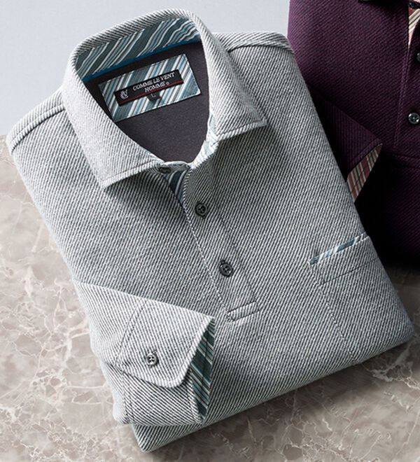 「＜コムルヴァン・オム＞ふっくら綿混素材の両面起毛ポロ（メンズポロシャツ）」｜グレー