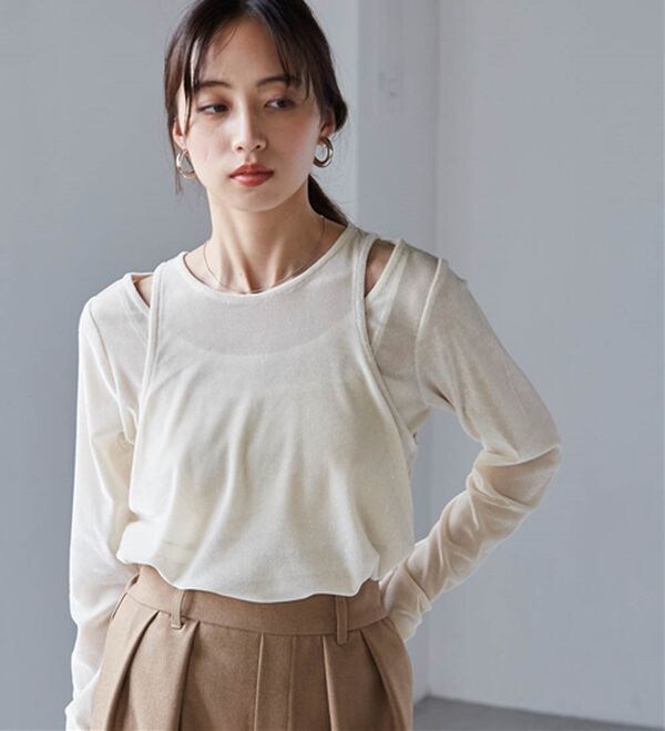 RANAN（ラナン）の「２ＷＡＹレイヤードシアーベロアトップス（カットソー）」｜アイボリー